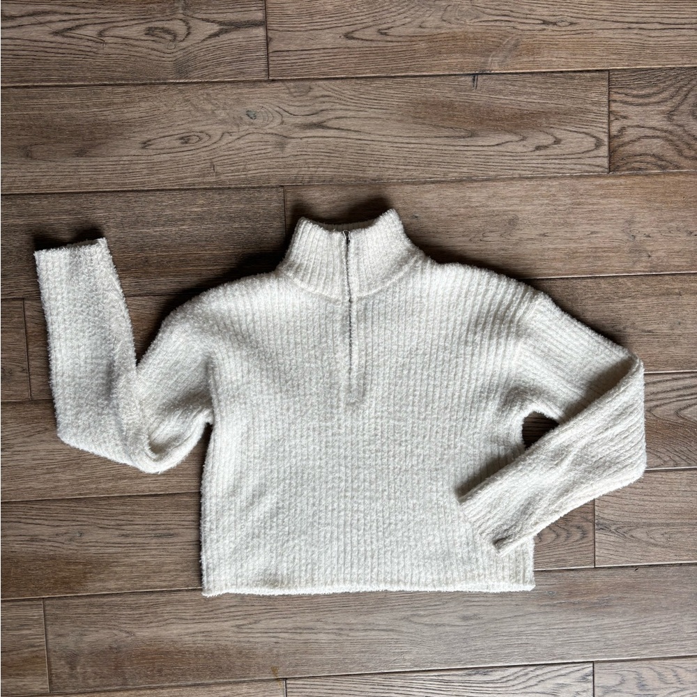 girls art class cream knitted fuzzy soft style half zip sweater L 10/12 - Picture 4 of 4